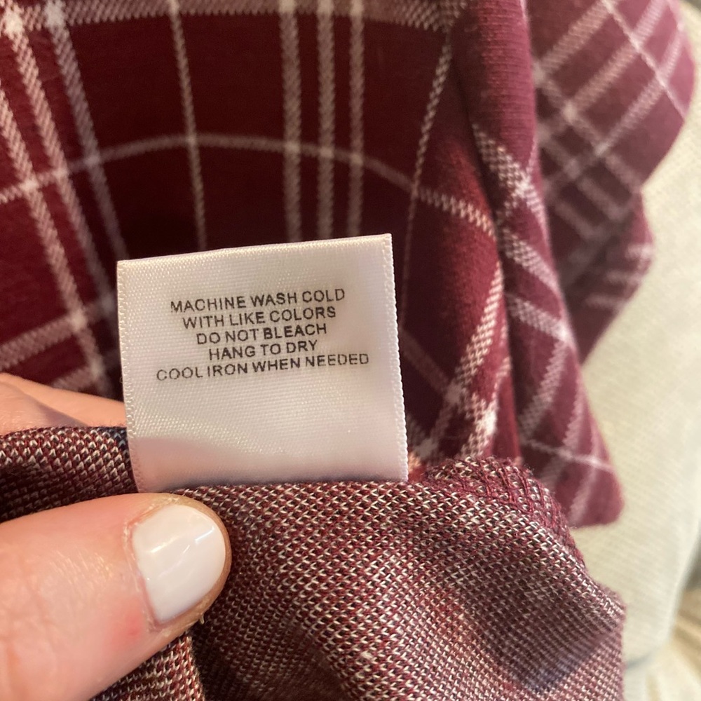Modcloth Burgundy and White Plaid Mock-Neck Top - Picture 6 of 7